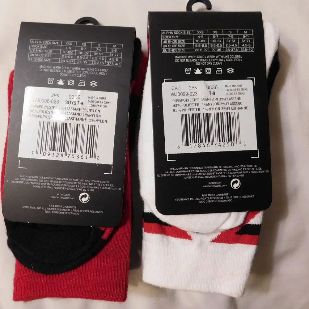 Jordan Boys Logo Crew Socks 2 Packs Size 3Y-5Y